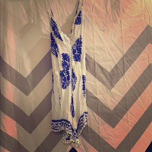 Blue and white romper.